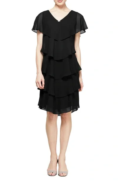 Sl Fashions Georgette Ruffle Tiered Dress In Black