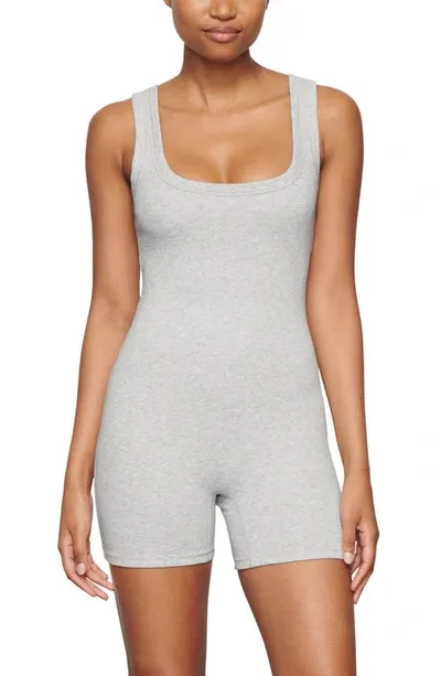 Skims Rib Stretch Cotton Romper In Light Heather Grey