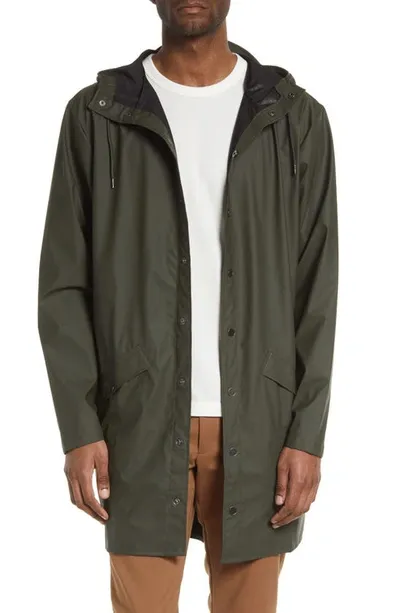 Rains Waterproof Longline Jacket In Green