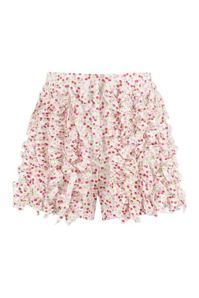 Msgm Cherry-print Ruffled Mini Shorts In Multi