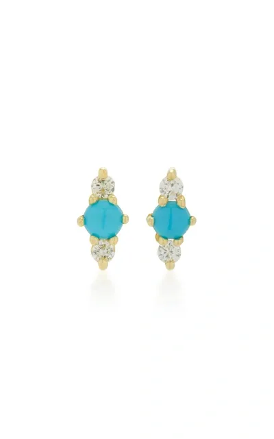 Ila Hanley 14k Gold Turquoise And Diamond Earrings In Blue