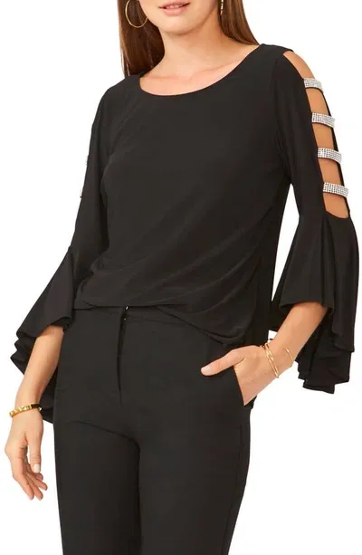 Chaus Ladder Trim Bell Sleeve Top In Black