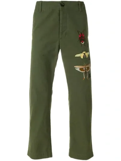 Gucci Insect Appliquéd Chinos In Green