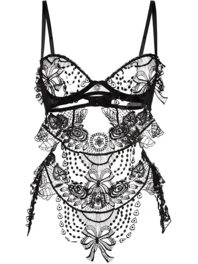 Belle Et Bon Bon Lace Panel Bodysuit In Black