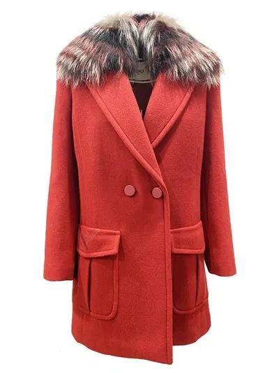 Fendi Fur Collar Wool Coat In Red