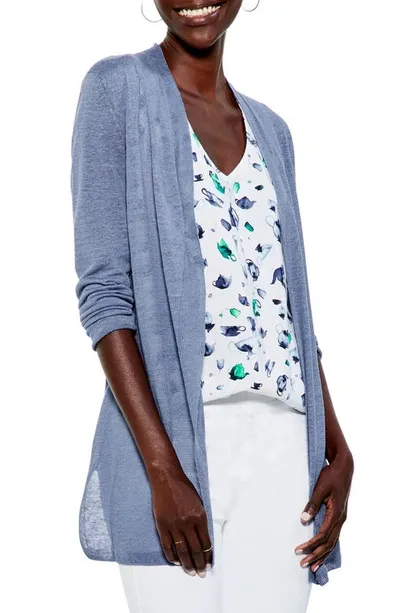 Nic + Zoe Long Linen Blend Cardigan In Cornflower