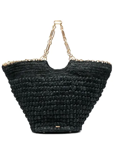 Cult Gaia Samira Chain Straw Wing Tote Bag In Black