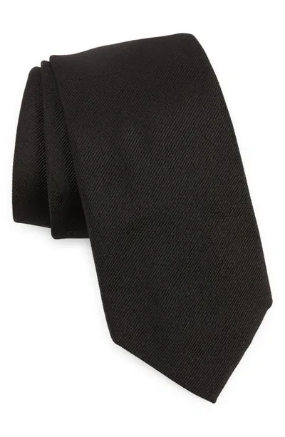 Hugo Boss Solid Ribbed Silk Classic Tie In Black