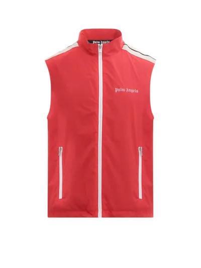 Palm Angels Logo-print Stripe-trim Zipped Gilet In Red