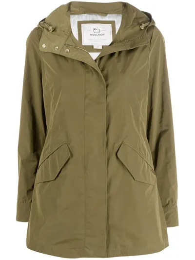 Woolrich Hooded Zipped Military Jacket In Green