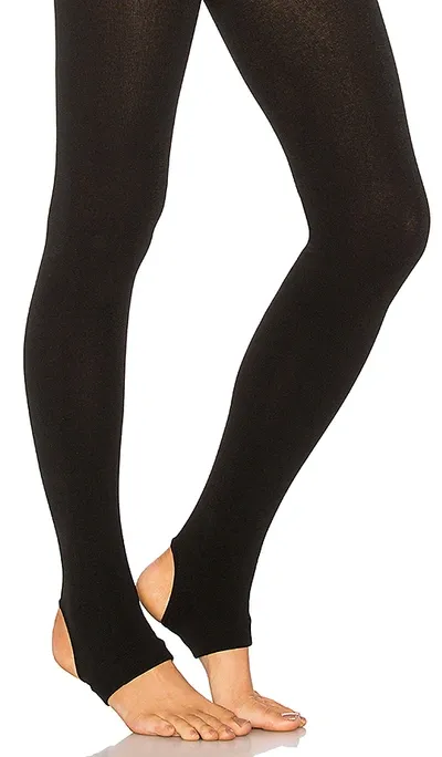 Plush Fleece Lined Stirrup Tights In Black