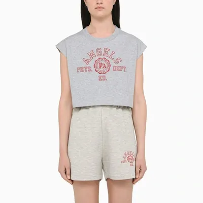 Palm Angels Logo-print Crop Top In Grey Cotton