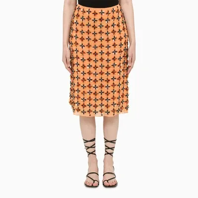 Des Phemmes Orange Floral Skirt