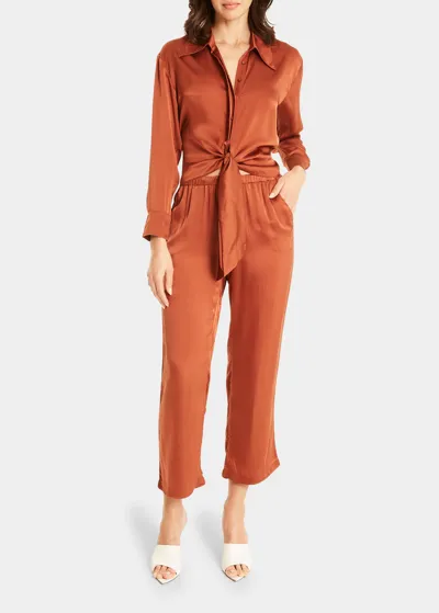 Secret Mission Gem Drawstring Sateen Cropped Pants In Terracotta