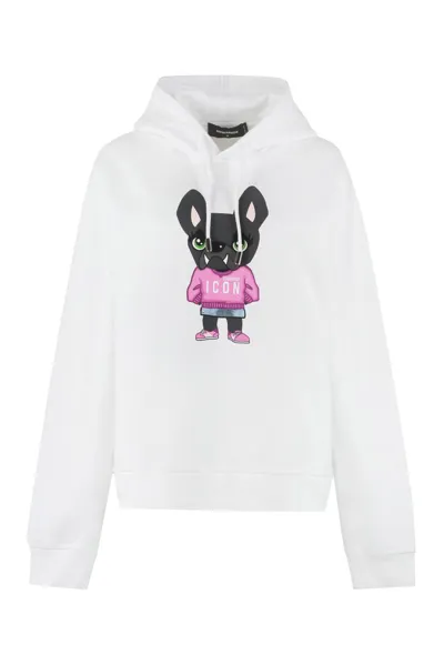 Dsquared2 Icon Hilde Print Cotton Hoodie In White