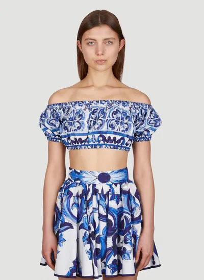 Dolce & Gabbana Majolica-print Poplin Crop Top In Multicolor