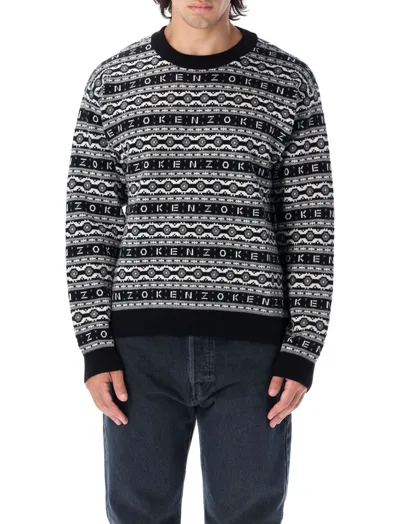 Kenzo Black Logo Jacquard Wool Sweater