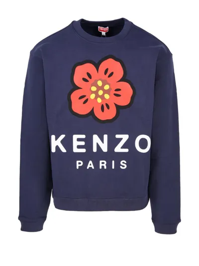 Kenzo Logo-print Cotton-blend Jersey Sweatshirt In Blue