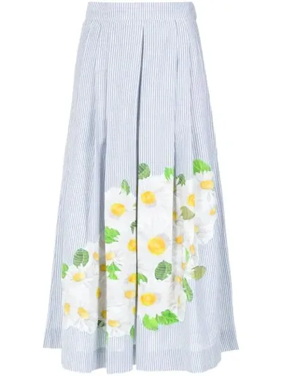 Isolda Daisy Print Embroidered Skirt In Blue