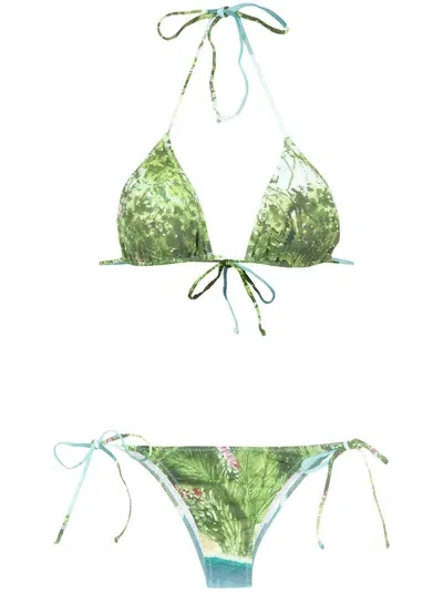 Isolda Foliage Print Bikini Set In Green