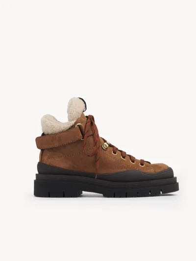 See By Chloé Jolya Shearling-lined Suede Hiking Boots In Brown