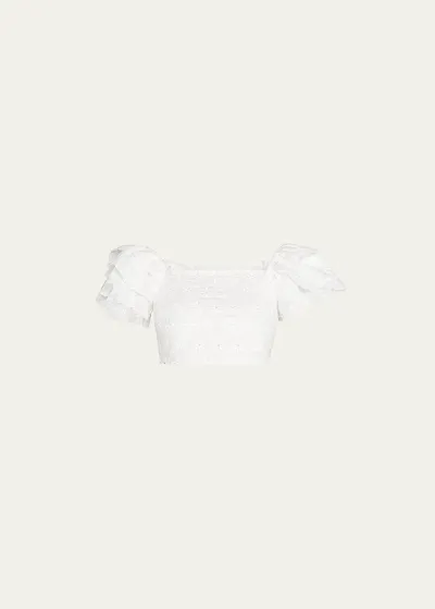 Caroline Constas Estelle Flutter-sleeve Eyelet Crop Top In White