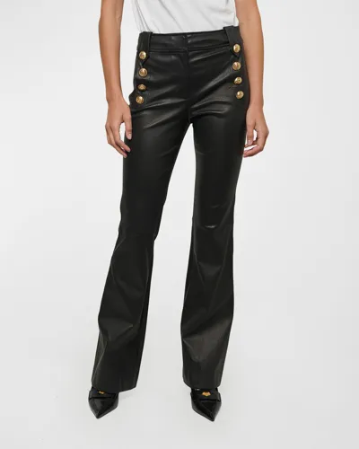 Derek Lam 10 Crosby Robertson Button-embellished Leather Flared Pants In Black