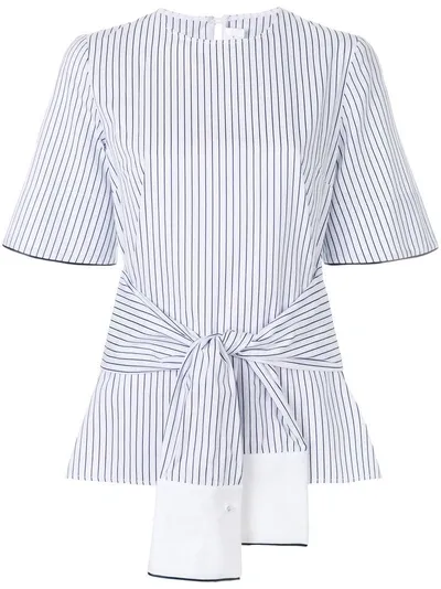 Victoria Victoria Beckham Cuffed Front Tie Blouse In White