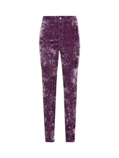 Saint Laurent High Waist Crushed Stretch Velvet Skinny Pants In Lilas