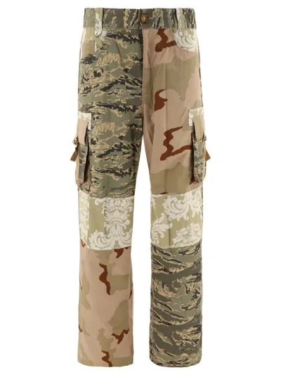 Marine Serre Wide-leg Patchwork Cotton-ripstop And Jacquard Cargo Trousers In Green