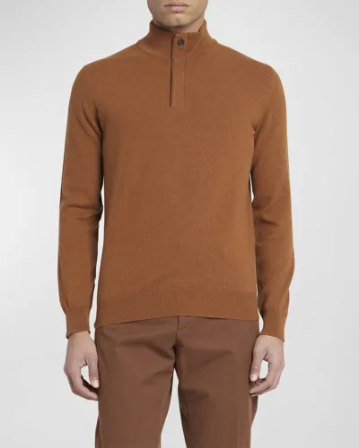 Zegna Quarter-zip Cashmere Sweater In Dark Foliage