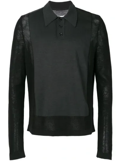 Maison Margiela Long-sleeve Polo Top In Black