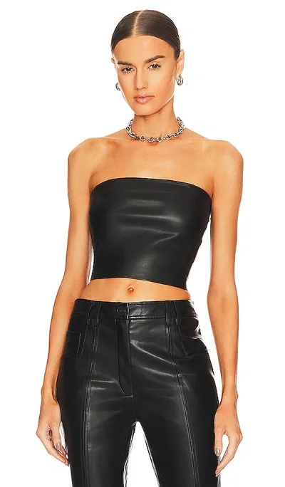 Susana Monaco Faux Leather Cropped Tube Top In Black