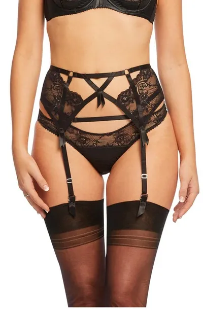 Dita Von Teese Madame X High-waisted Lace Suspender Belt In Black