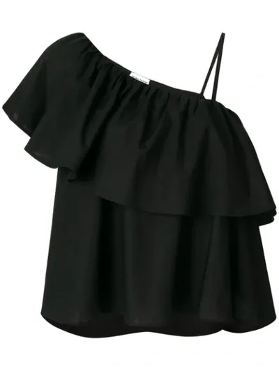 Au Jour Le Jour Asymmetric Ruffled Top In Black