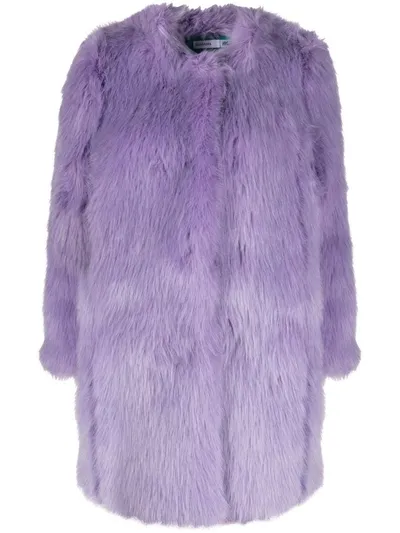 Alabama Muse Kate Collarless Faux-fur Coat In Purple