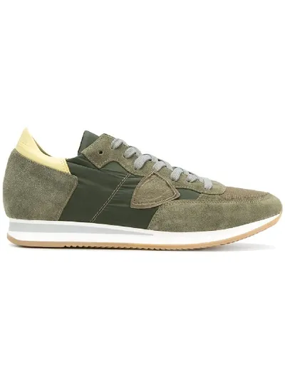 Philippe Model Tropez Green Suede And Fabric Sneakers