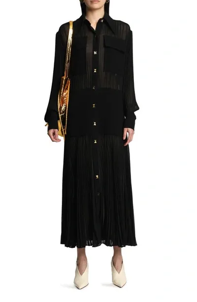 Proenza Schouler Paneled Crepe And Pleated Chiffon Maxi Dress In Black