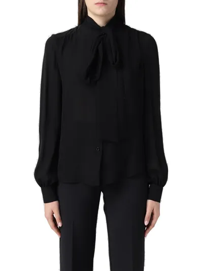 Moschino Pussy-bow Silk Shirt In Black