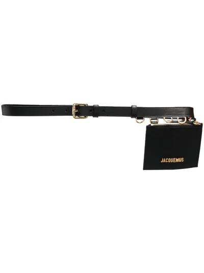 Jacquemus La Ceinture Anellu Leather Pouch Belt In Black