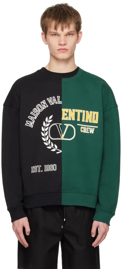 Valentino Colorblock Logo Print Sweatshirt In Nero Verde