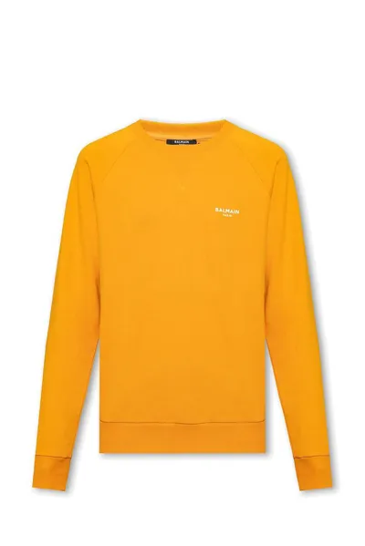 Balmain Flocked Logo Classic Sweatshirt In Orange