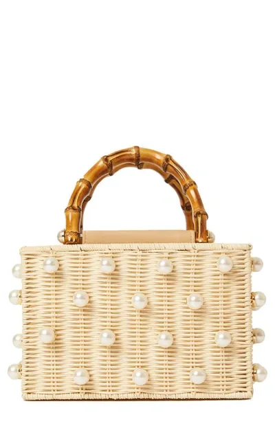 Btb Los Angeles Chloe Pearl Beaded Top-handle Box Bag In White