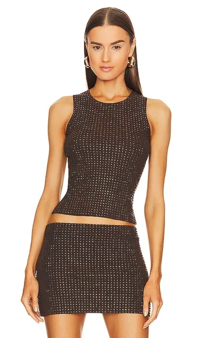 Aya Muse Mela Rhinestone-embellished Woven Top In Chocolate