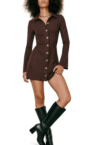 Reformation Benton Long Sleeve Knit Dress In Brown