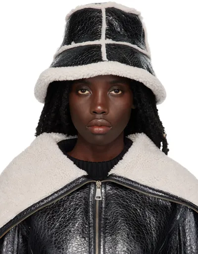 Jean Paul Gaultier Shearling-trimmed Leather Bucket Hat In 0003-black/ecru