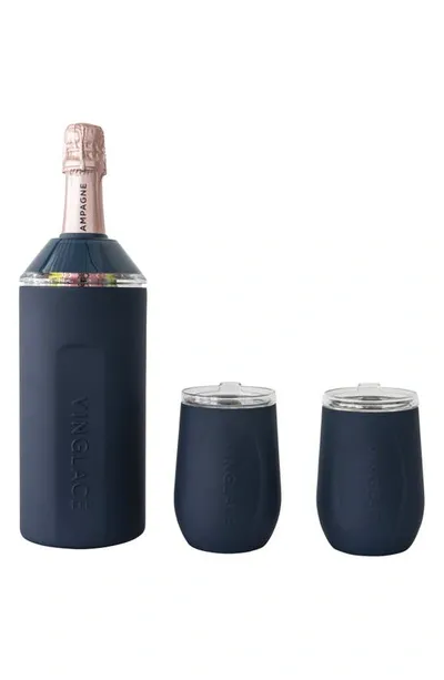 Vinglace Vinglacé Wine Bottle Chiller & Tumbler Gift Set In Navy