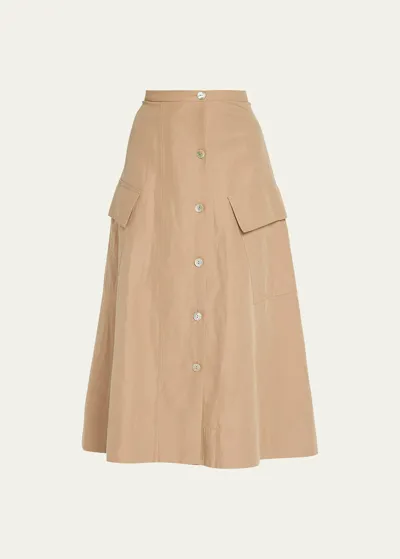 Vince Utility Button-front Midi Skirt In Sandshell