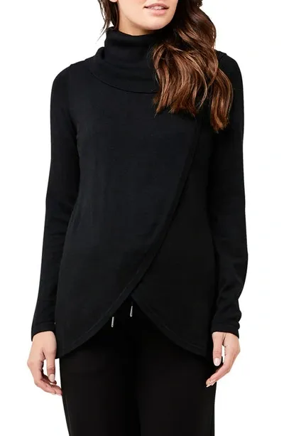 Ripe Maternity Cowl Neck Nursing Knit Top In Black