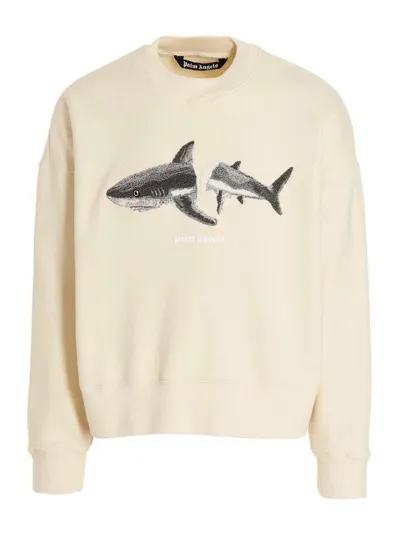 Palm Angels Shark Crewneck Sweatshirt In White